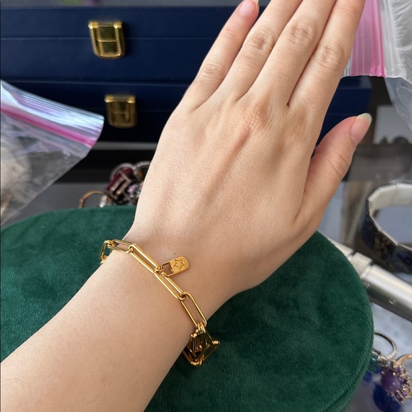 Paperclip adjustable bracelet charms 18k gold over 925 sterling silver - Picture 4 of 5